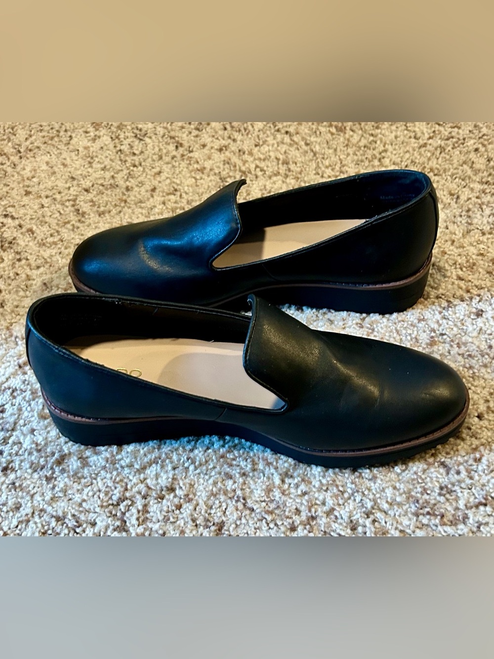 Aldo Black Leather Slip-On Shoes with Brown Trim LIKE NEW women’s size 10 - Picture 2 of 6